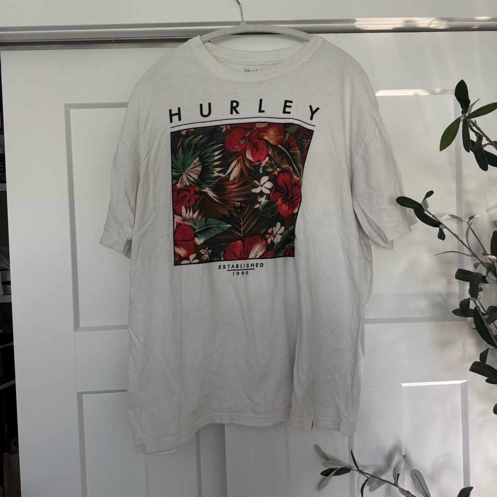 Hurley White Tee with Black Lettering